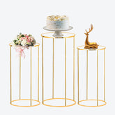 Lofaris 3pcs Cake Display Cylinder Stand Gold Metal Pedestals Plinths